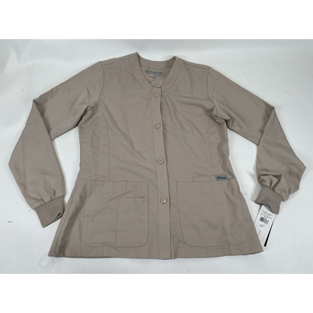 Greys Anatomy Barco 4PKT Sporty Warmup Button Front Womens M New Khaki NWT
